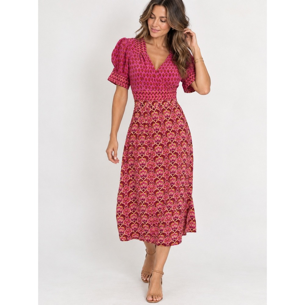 Plenty by Tracy Reese Wrap Dress Womens 8 Pink Mixed Print Silk Midi Boho NWT